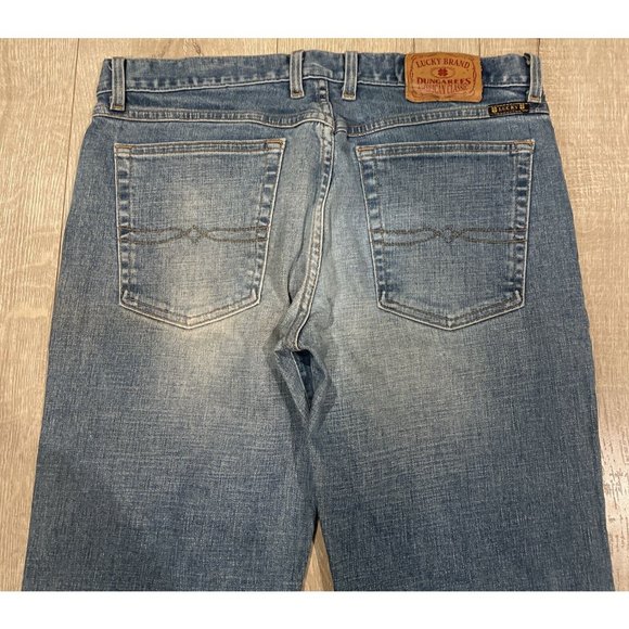 Vintage Lucky Brand Dungarees Flare Jeans Mid Rise Denim Jeans 14/32 Medium Wash - Picture 9 of 10